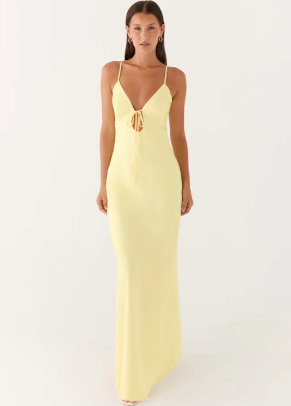 NEW Peppermayo Flora Yellow Lemon Satin Sleeveless Tie Cami Maxi Dress Size 16